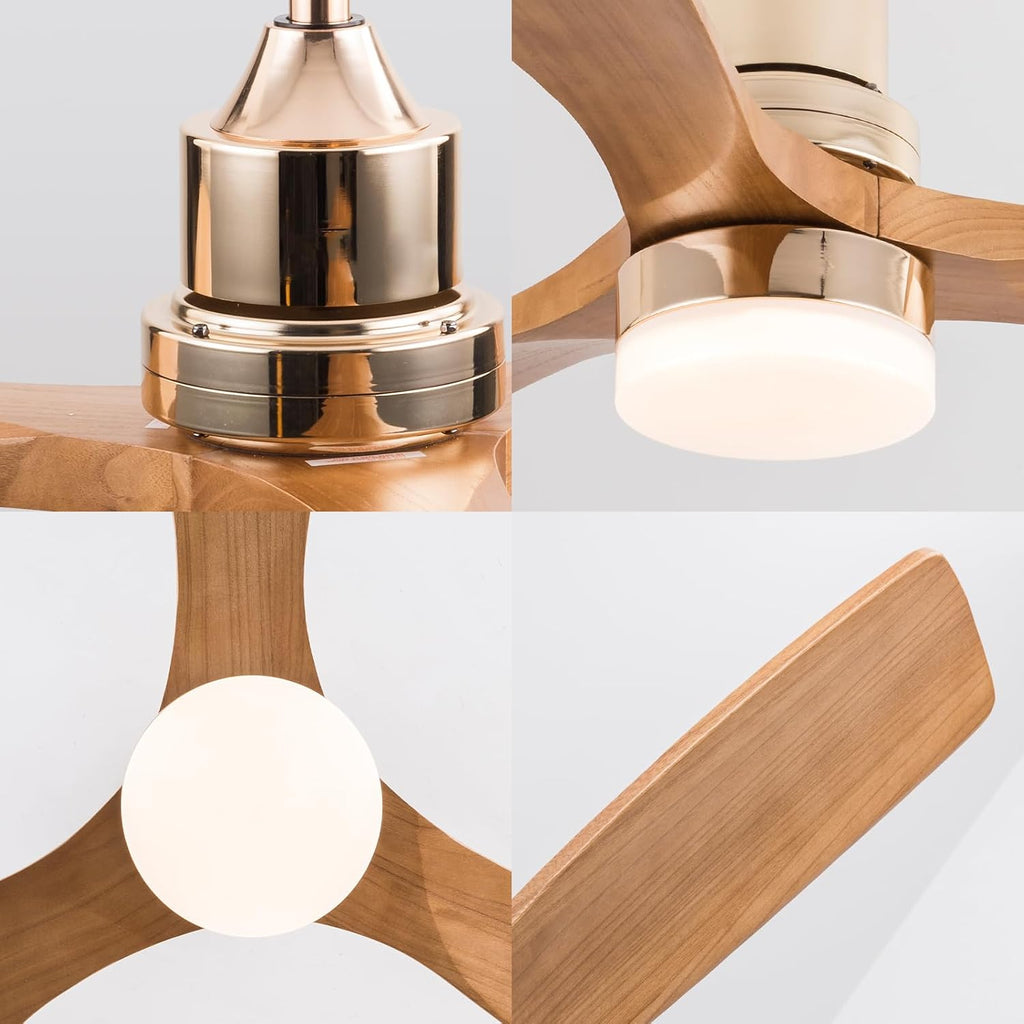 48 Inch Modern Ceiling Fan with Light and Remote,Solid Wood Blade