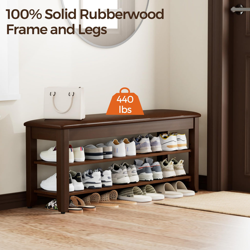39.4" Wide Solid Wood Shoe Rack Bench with Flip-Top Storage