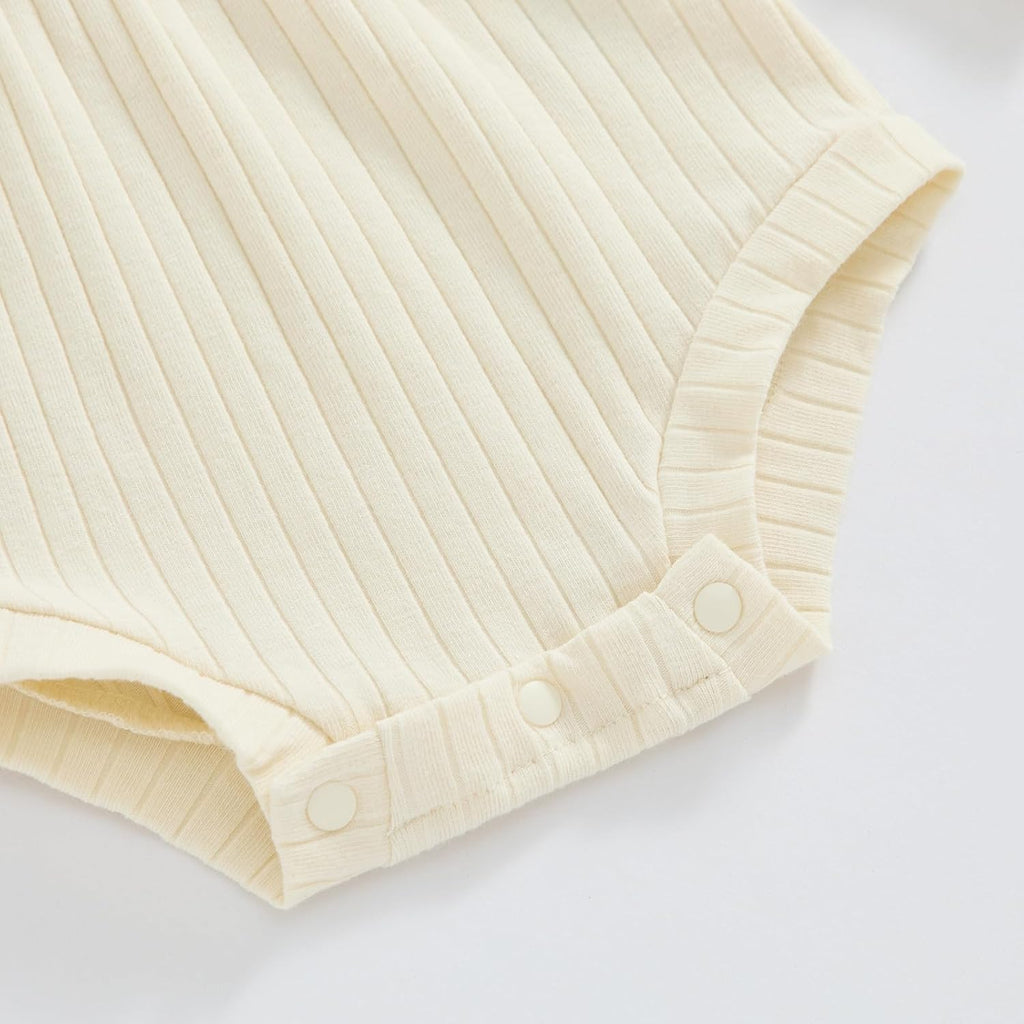 Newborn Baby Girl Fall Outfits Long Sleeve Ribbed Knit Jumpsuit Romper with Headband Infant Clothes Sets