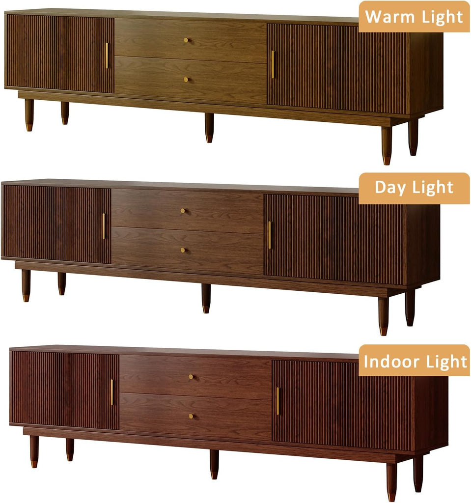 78.7" Mid Century Modern TV Stand for 90 inch TV , Walnut | TV Console with 2 Storage Cabinet & 2 Drawers