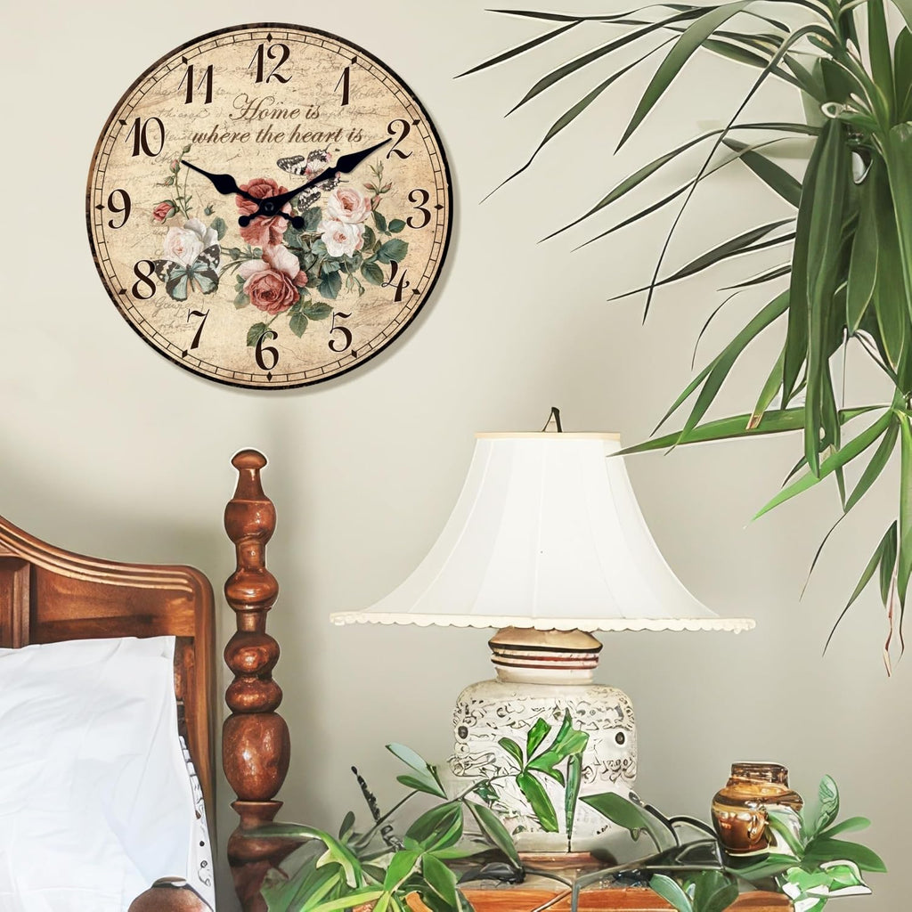 Vintage Rose Flower Wall Clock 20 Inch Rustic Country Floral