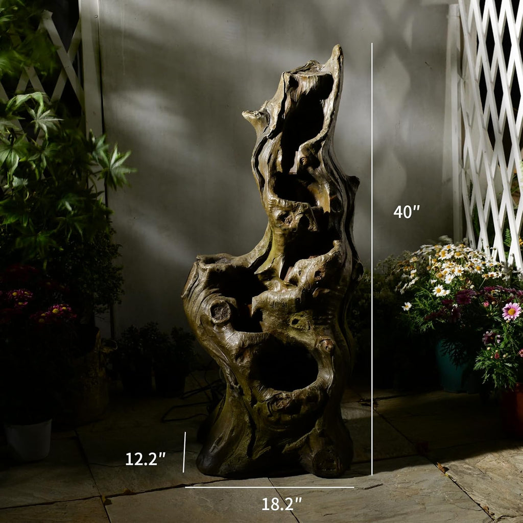 Water Fountain Outdoor 5-Tiers Large Cascading Realistic Tree Trunk Natural Waterfall Outdoor Fountains Resin