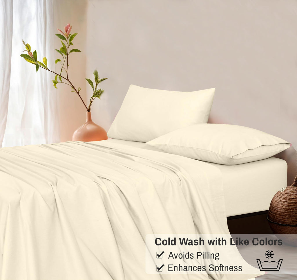 100% Organic Cotton Flannel Sheets Queen Size Bed Set, Winter White
