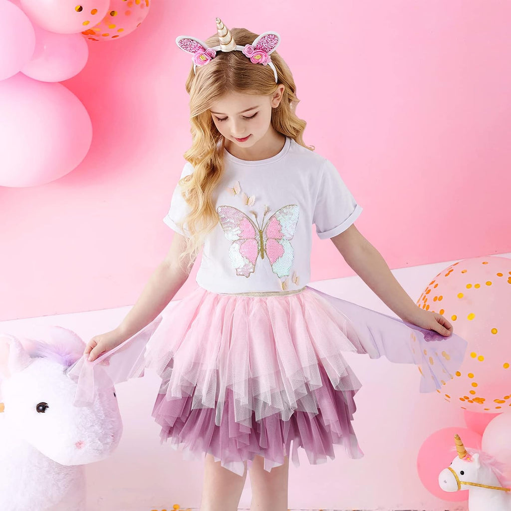 Kids Girls Tutu Dresses Toddler Rainbow Flower Tulle Skirt