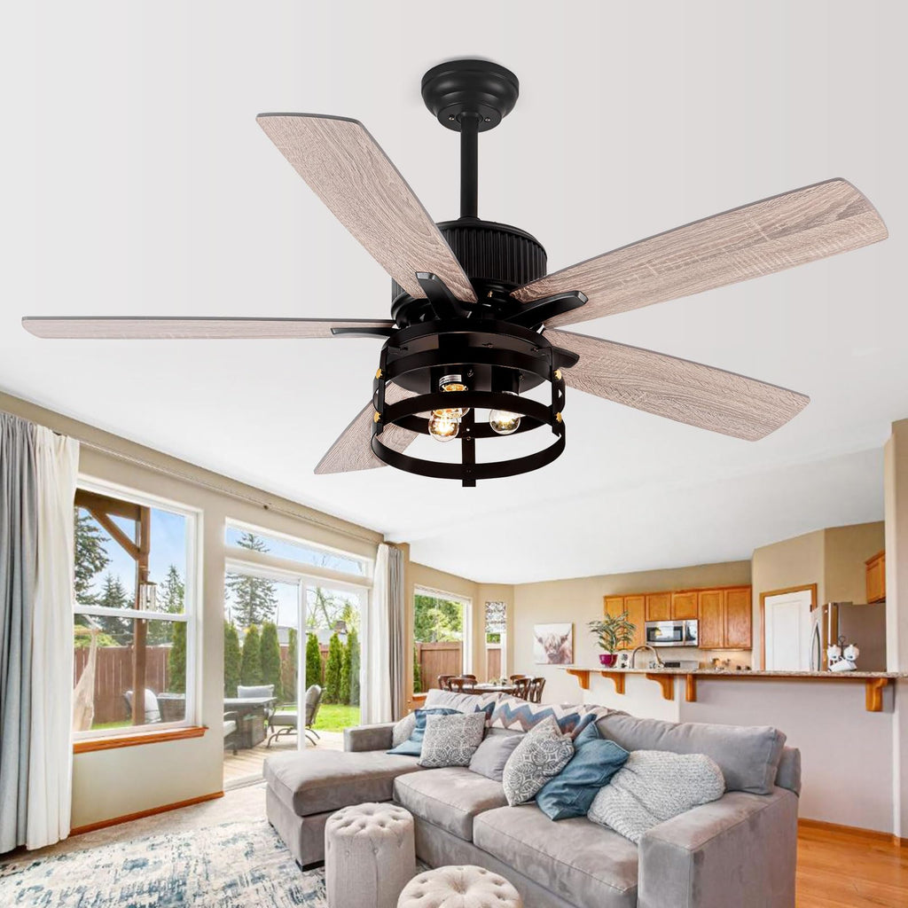 Farmhouse Rustic Ceiling Fan with Lights, 52 Inch Industrial Ceillng Fan Outdoor Ceiling Fan, Large Airflow