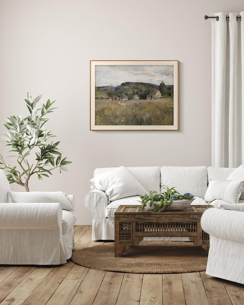 Framed Canvas Wall Art Prints, Framed Canvas Art Wall Decor, Abstract Serene Countryside Scene Wall Prints, Mid