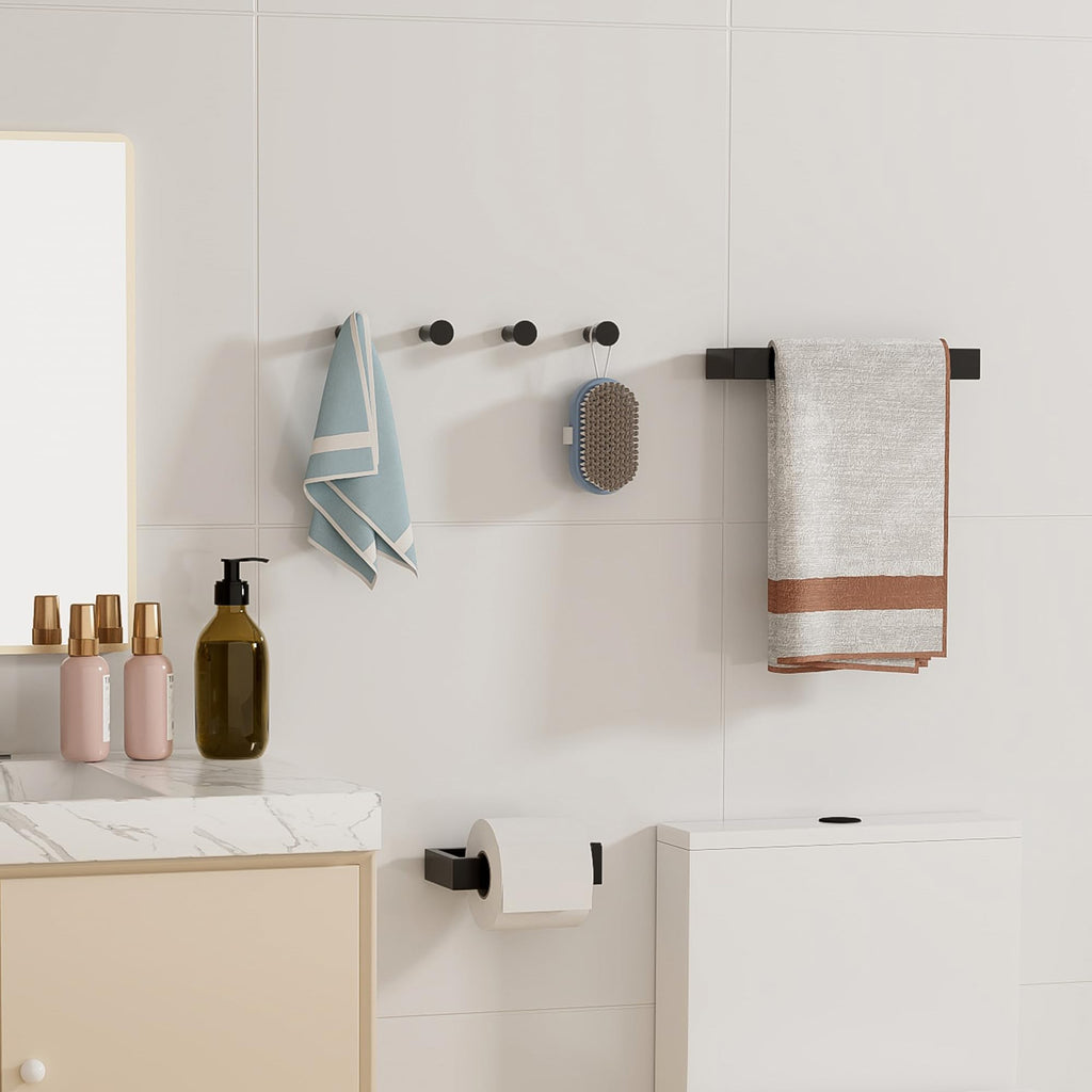 6-Piece Bathroom Hardware Set Black, Includes 10 Inch Towel Bar
