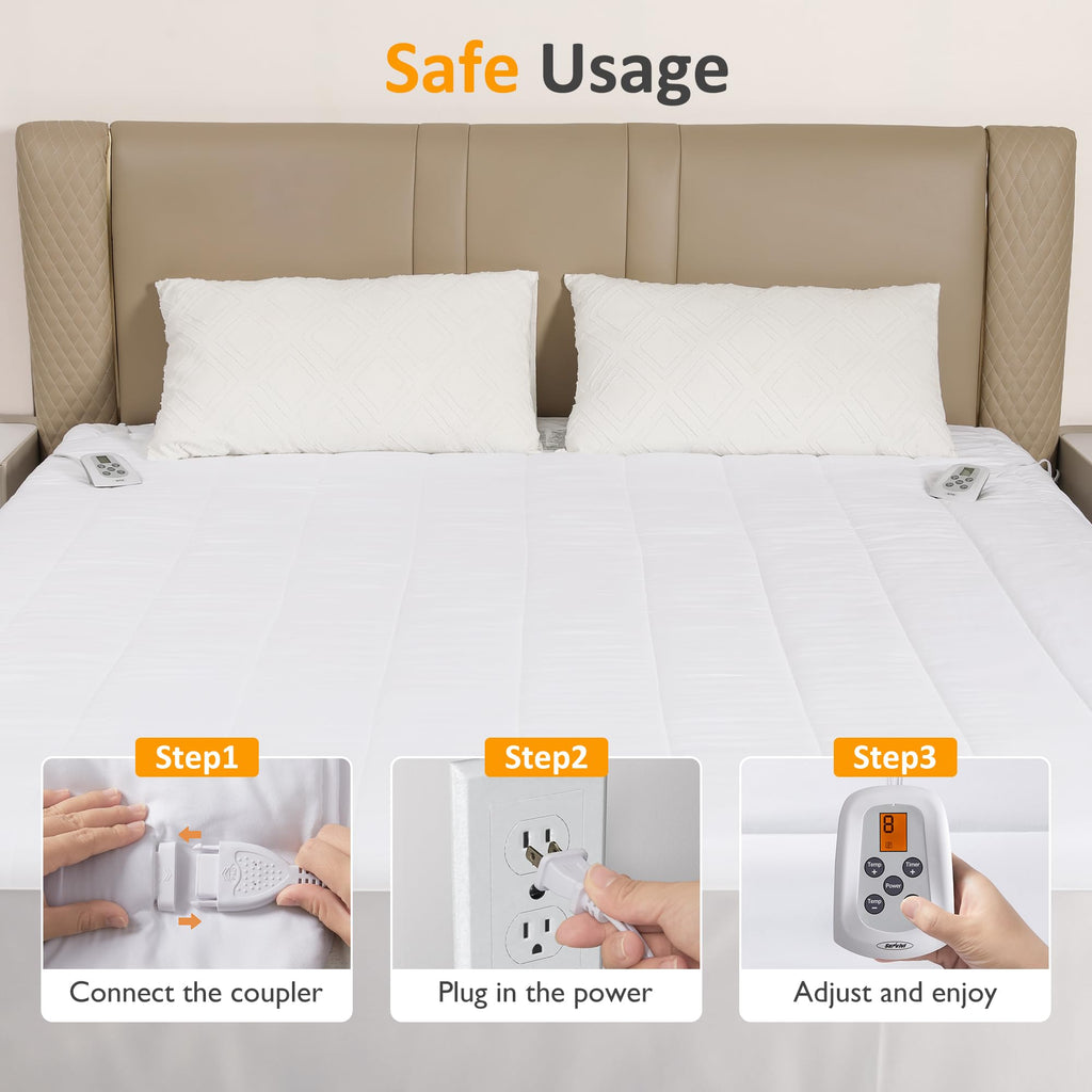 King Size Heated Mattress, Electric Bed Mattress Pad with 12-Hour Timer & 10 Heat Settings, Full Bed Warmer with Dual