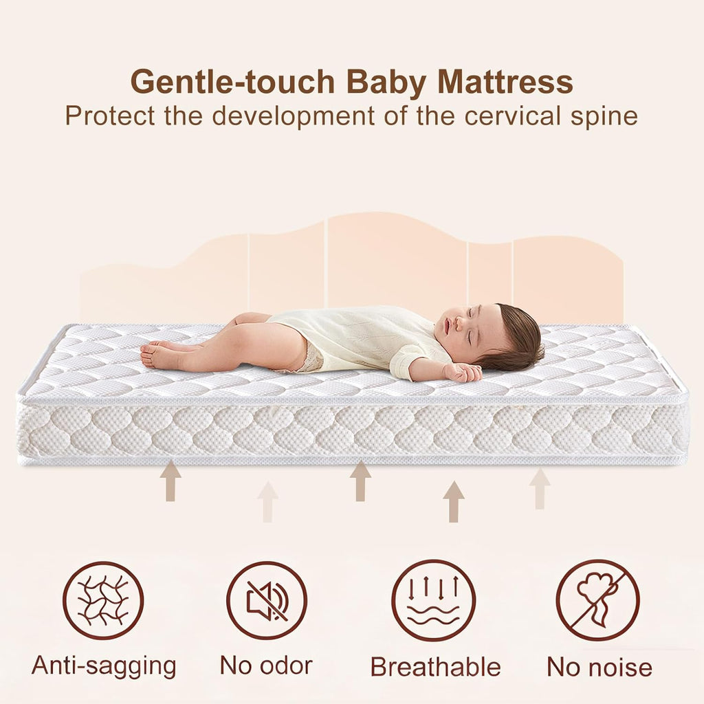 Premium Crib & Toddler Mattress-52"x27.6"x5", 100% Knitted Fabric, Soft Moisture Absorbent & Breathable Crib