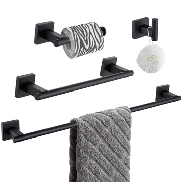 Bathroom Hardware Set Matte Black, Bathroom Accessories 4 Pieces