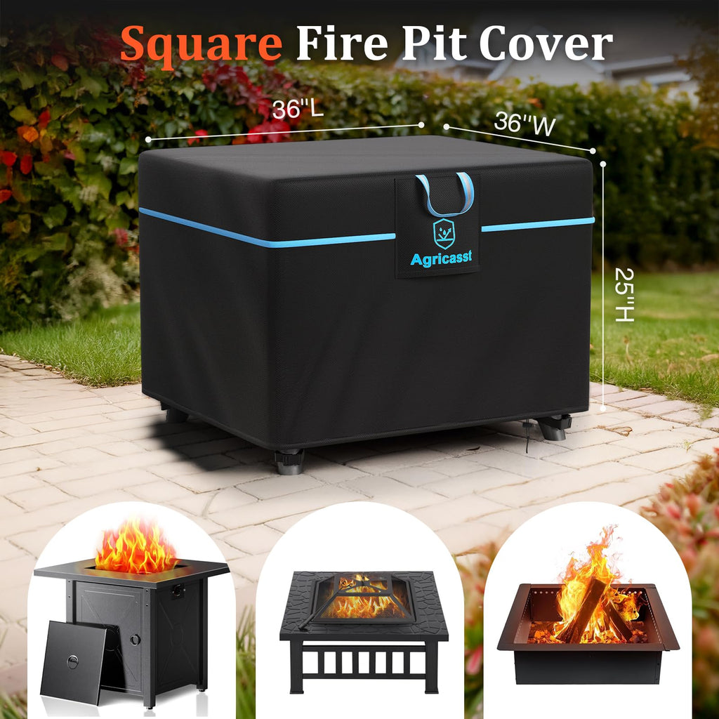 Square Fire Pit Cover for 33-36 Inch Fire Pit, 600D Heavy Duty Fire Table Cover Waterproof Patio Firepit Cover with