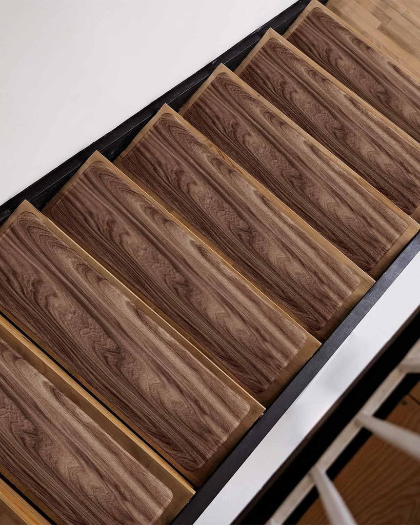 Brown Wave Wood Grain Stair Treads Farmhouse Plants Annual Rings Texture Indoor Non Slip Peel and Stick Stair Treads