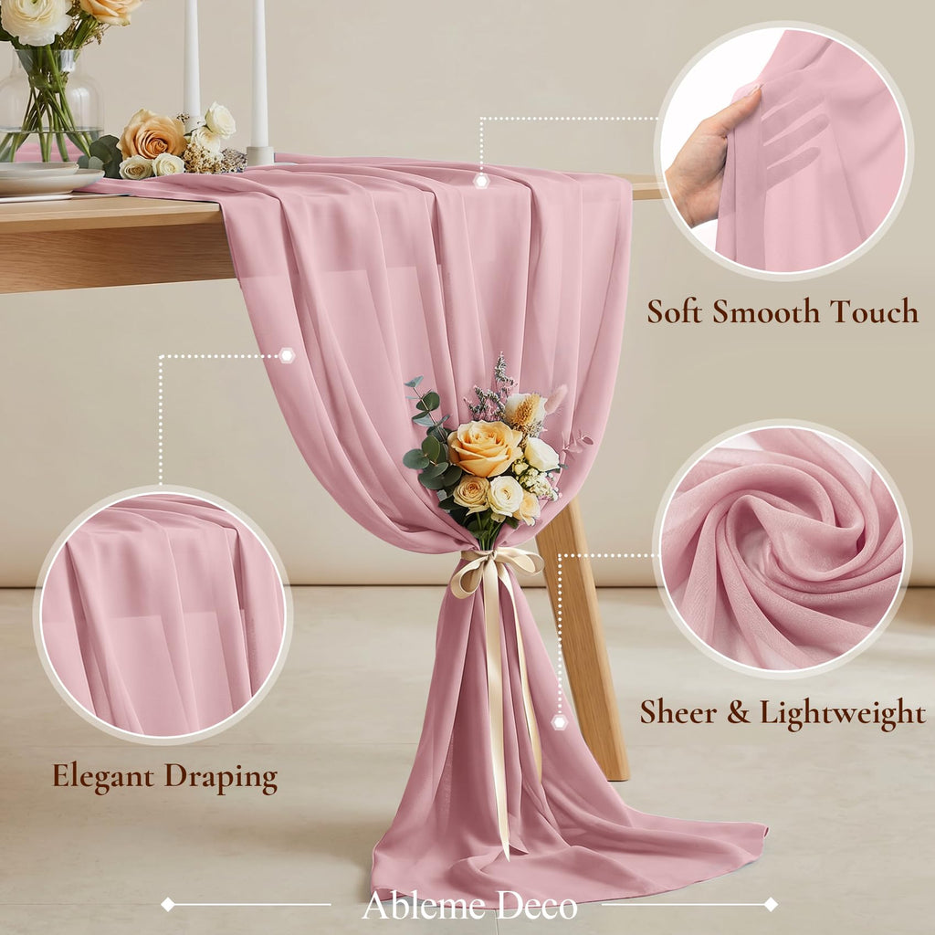 Chiffon Fabric by The Yard 60" x 5 Yards, Soft Sheer Draping (Dusty Rose)