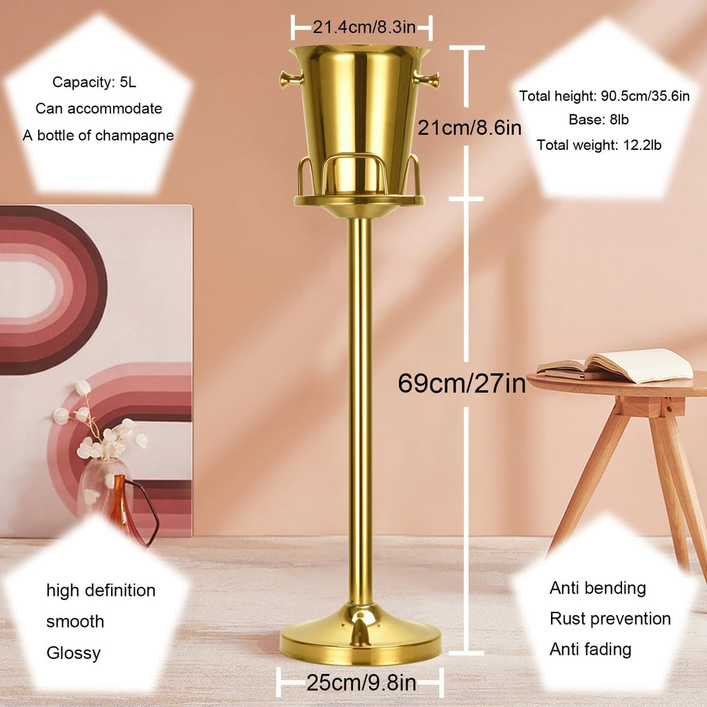 Champagne Ice Bucket with Stand Stainless Steel Wine Bucket on Stand Ice Cube Chiller Container Standing Ice Bucket