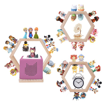 Tonie Shellf Hexagon for Toniebox Starter Tonie Shelf Wall Mounted Set of 3, Magnetic Wooden Floating Shelves