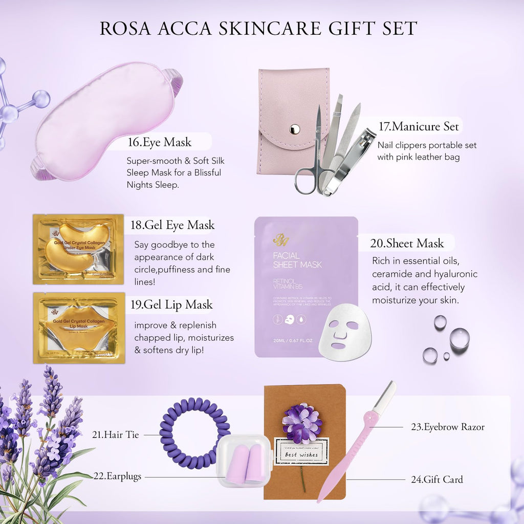 Gifts for Women, 30Pcs Lavender Skin Care Gift Set for Women, Bath & Body Gifts Basket Set, Home Spa Self Care Gift