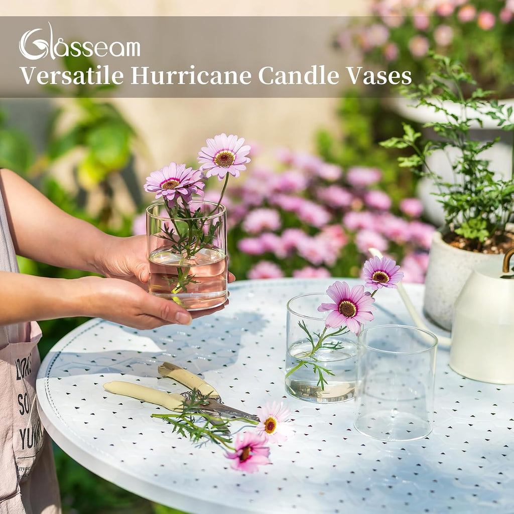 Hurricane Glass Candle Holder Set of 6, Cylinder Clear Candle Holders for Pillar Candles, Modern Cylinder Vases for