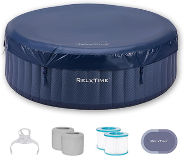 Inflatable Hot Tub 4-6 Person, Portable Blow Up Spa | 130 Air Jets, Built in Heater Pump, Round Outdoor Spa, Cup