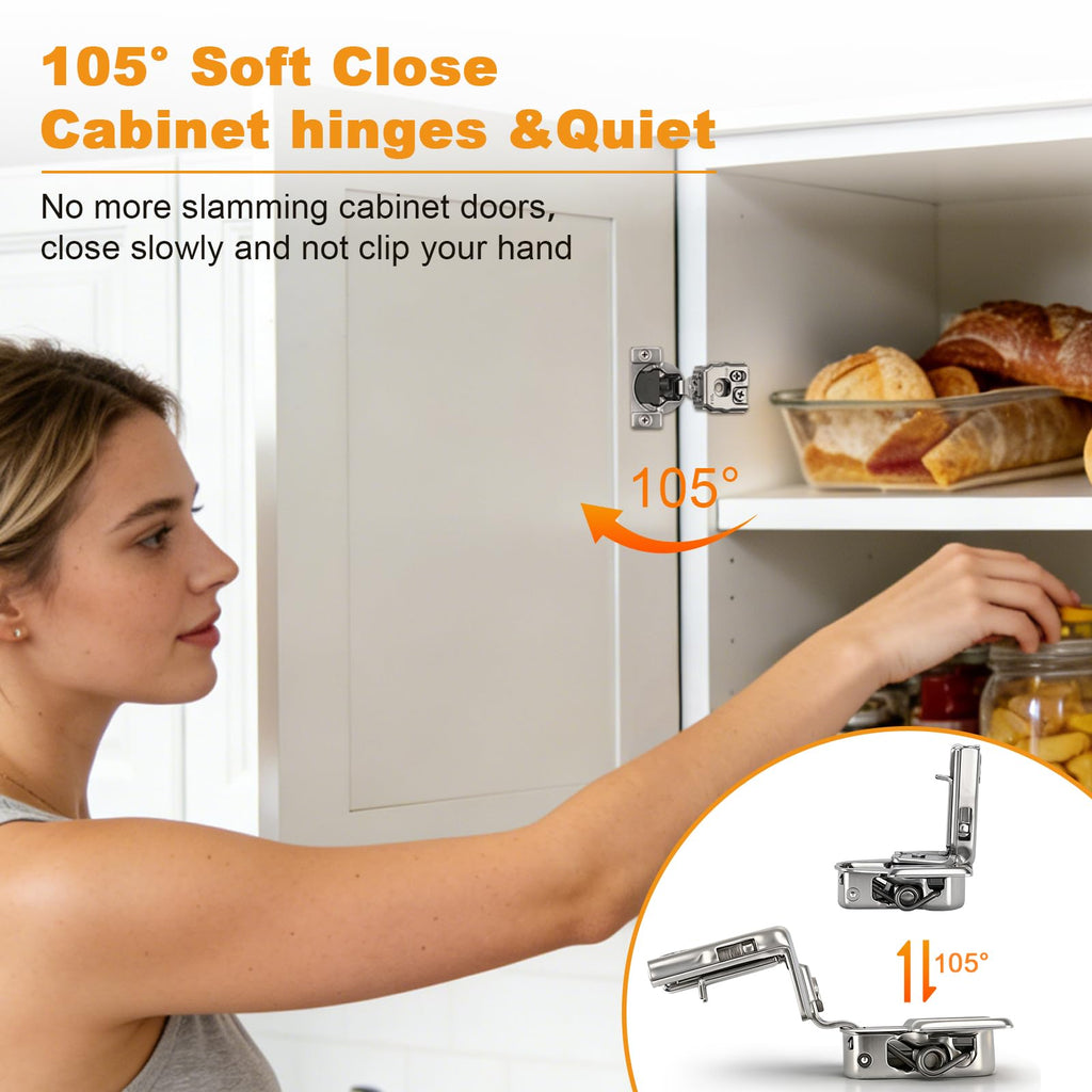 60 Pack 30 Pair 1-1/4 inch Overlay Soft Close Cabinet Hinges Hidden Door Hinge Cabinet Hinges Concealed Self Closing