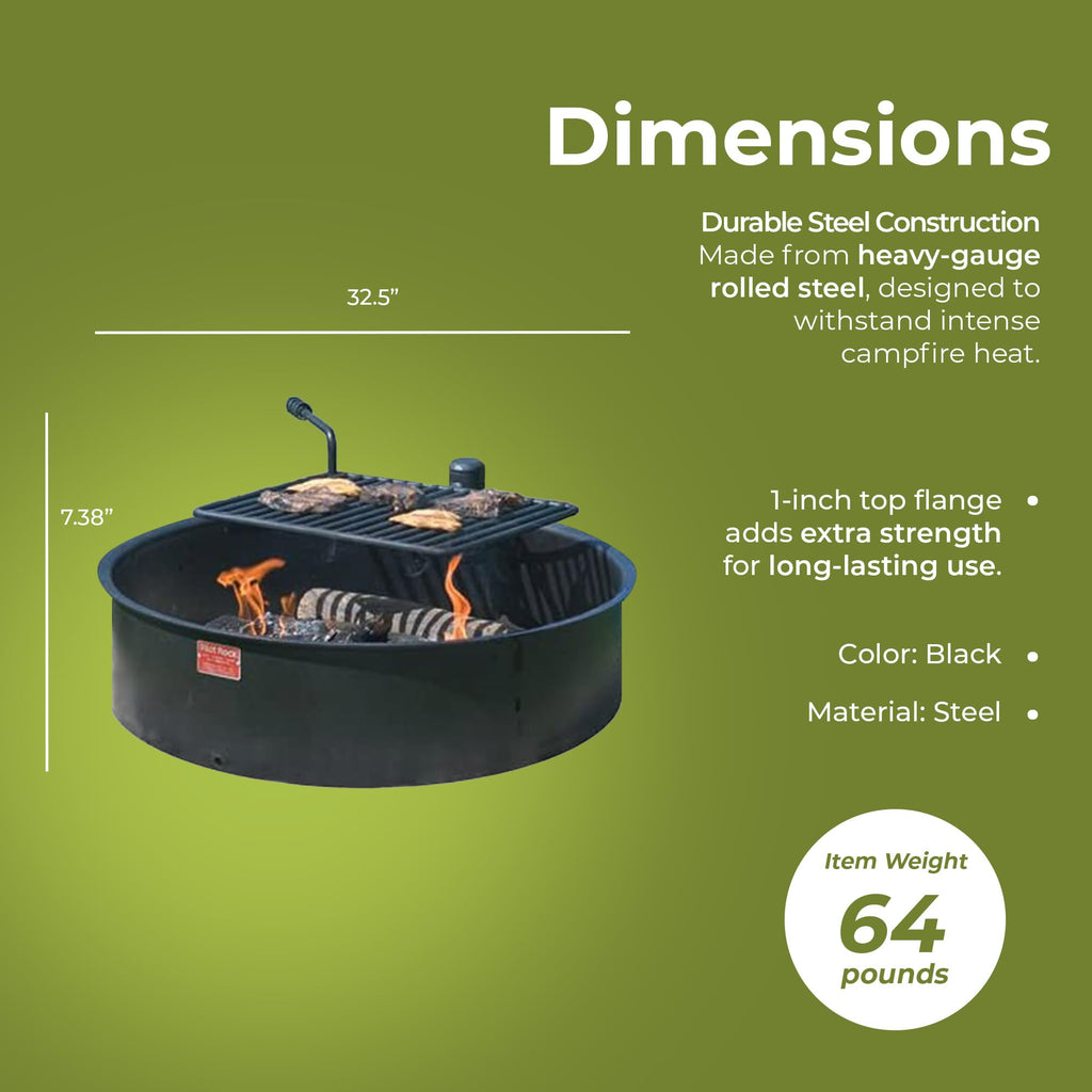 Fire Pit Ring & Grate - Heavy Duty - 30 in, 3-Pack - Alloy Steel