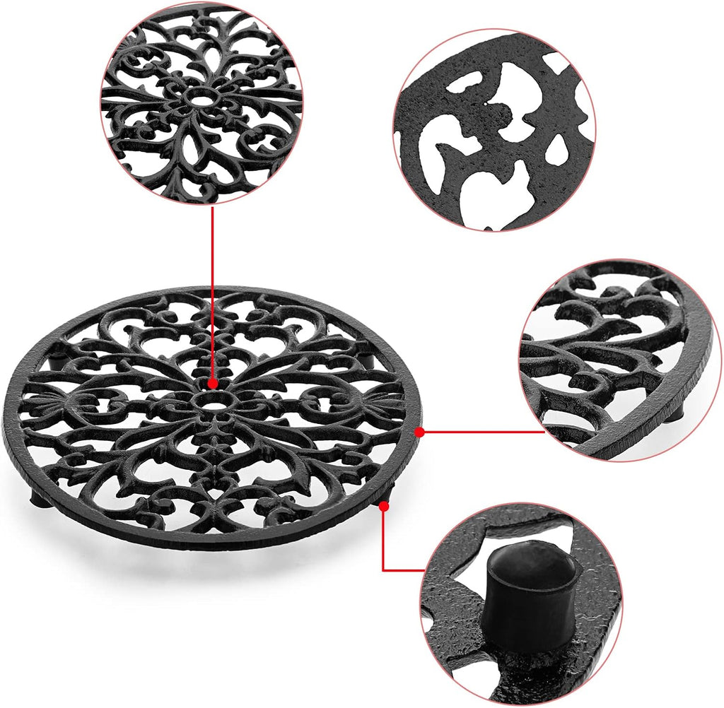 1Pcs Oval Cast Iron Trivet - Antique Heat Resistant Metal Trivet for Hot Dish Pot Pan Teapot, Vintage Well Made Hot