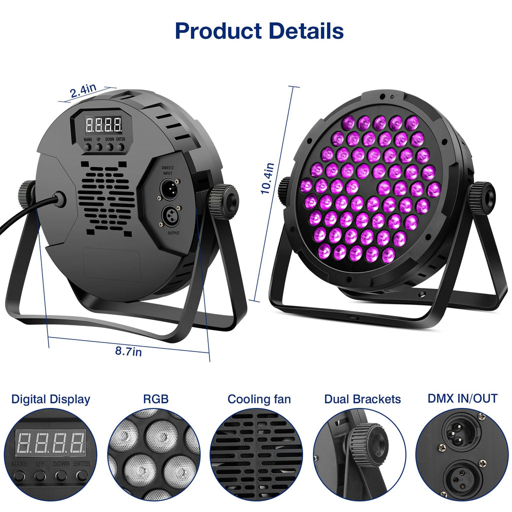 90W 60LED Dimmable Stage Par Light by Remote & DMX Control - 2Pack