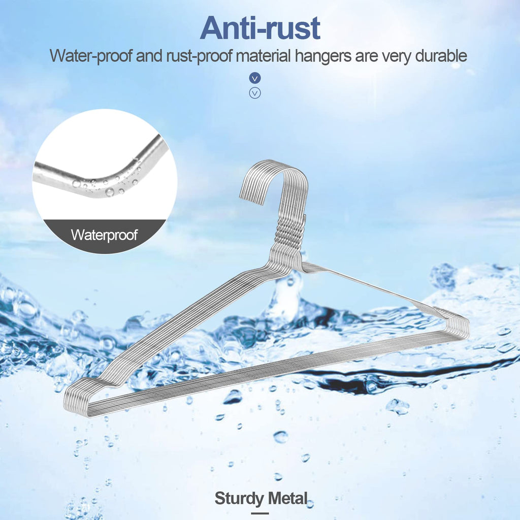 Metal Wire Clothes Hangers Bulk 50 Pack with Grooves, Silver