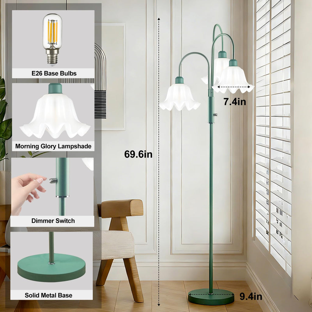 70IN Flower Floor Lamp, 3 Light Dimmable Tree Floor Lamps with Bulb Included for Wedding/Party, Unique Floral Tall