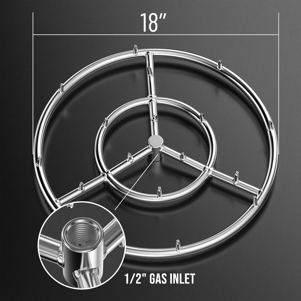 18 Inch Round Stainless Steel Fire Pit Jet Burner Ring - High Flame
