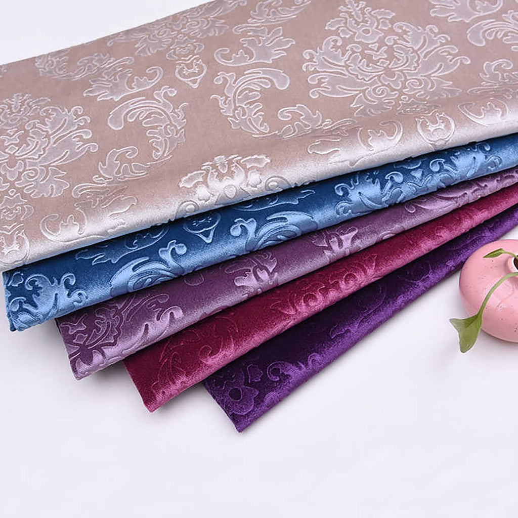 Soft Velvet Fabric By The Meter 145cm 57'' Wide, Embossing Floral Pattern Velour Material Upholstery Drapery Fabrics