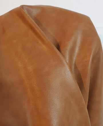 Cognac British Tan Faux Vegan (Peta Approved) Leather Synthetic Pleather 0.9 mm 1 Yard Cut (36 inch x 54 inch) Smooth