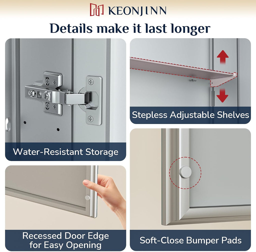 Medicine Cabinet Mirror 14"x24", Adjustable Shelves | Assembly Required, Wall Mount or Recessed, Safe HD Tempered