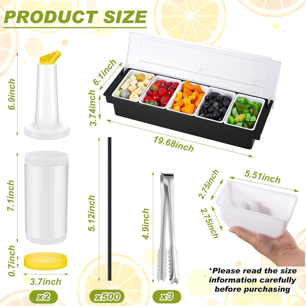 Bartender Supplies Kit Garnish Tray for Bartenders with Bar Caddy 3 Tier Salt Rimmer Cocktail Shaker - Set of 23