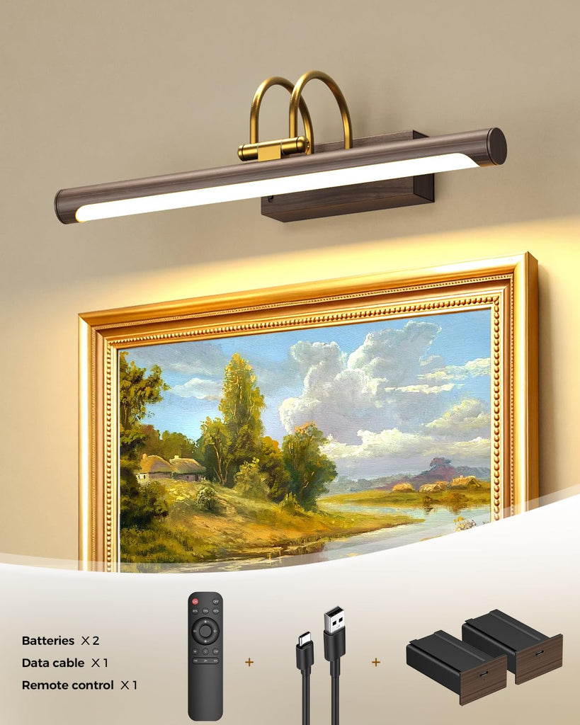 Picture Light,15.7′′ Wireless Battery Operated Rechargeable LED Wall Light with Remote,Dimmable Art Light