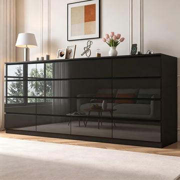 94.5 INCH 16 Drawers Dresser with Charging Station, Modern Large Dresser with 16 Handle Free Drawers, Wood Chest of
