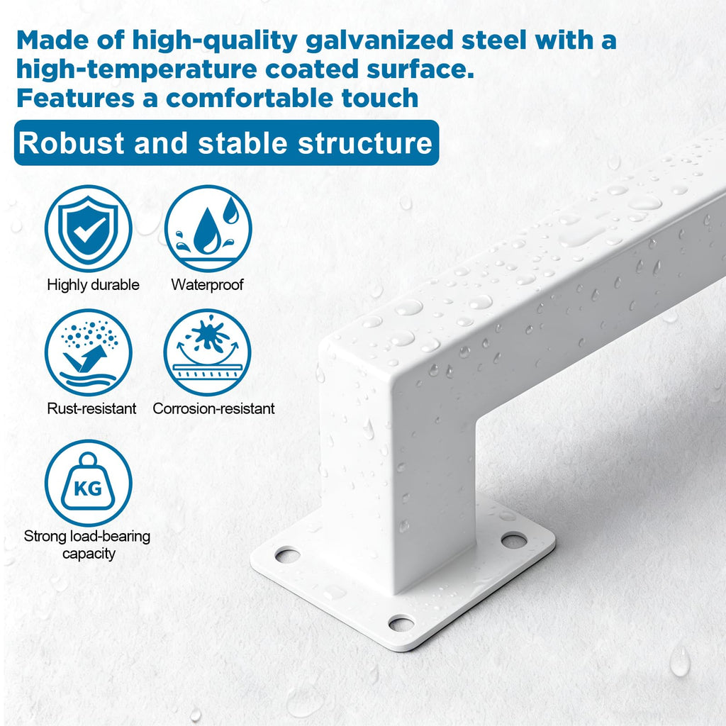 13FT White Industrial Handrail, Heavy Duty Galvanized Steel Railing Kit for Indoor and Outdoor Stairs and Steps, with