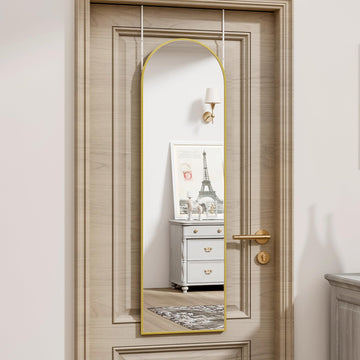 Full Length Door Mirror 14"x48" Gold Arched Full Body Mirror