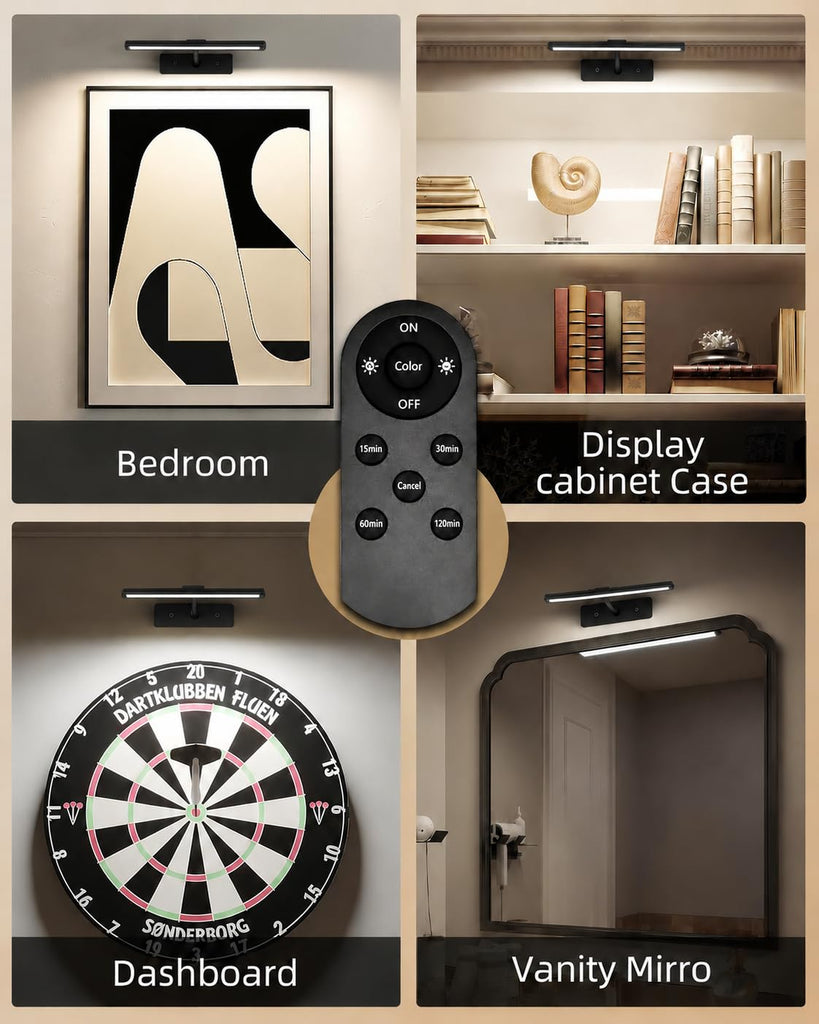 Picture Light for Wall, 13'' Black Rechargeable Wireless Lights