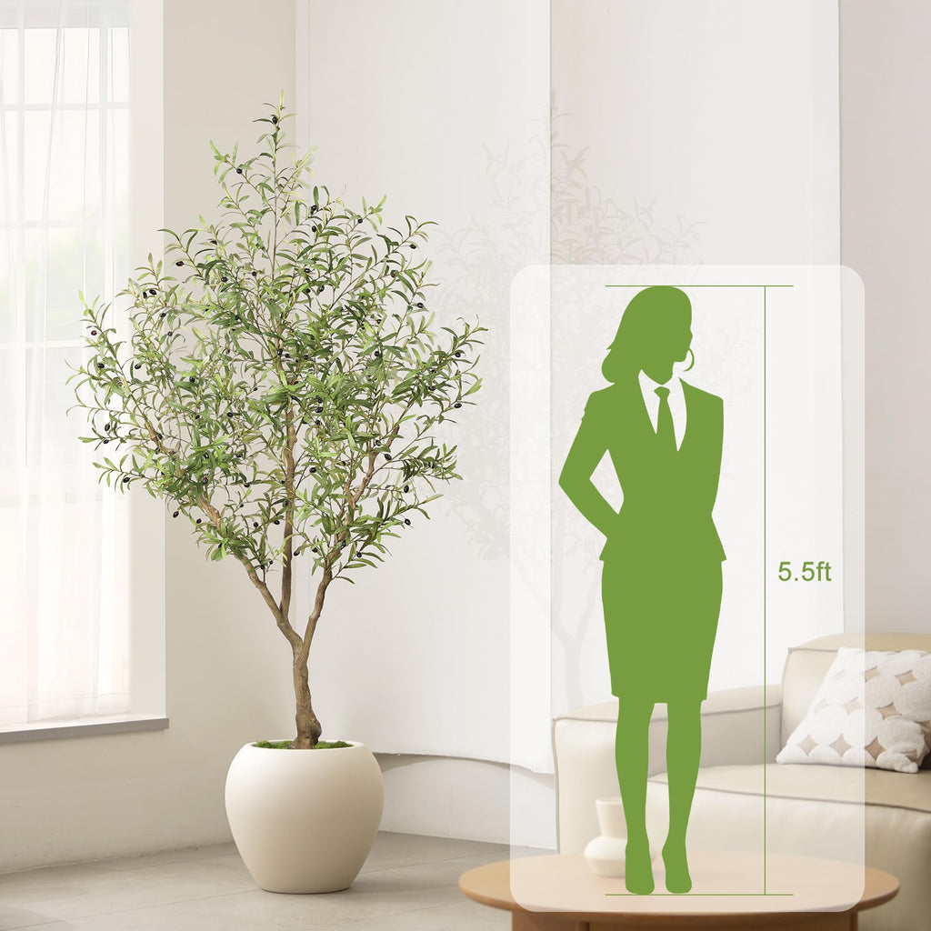 Faux Olive Tree 7ft with Thick Lifelike Branches, Realistic Leaves