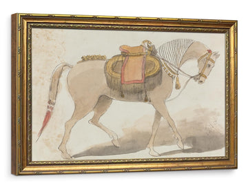 Vintage Gold Framed Horse Wall Art, Equestrian Sketch Style Canvas Print, Classic Old Money Antique Decor, Aesthetic