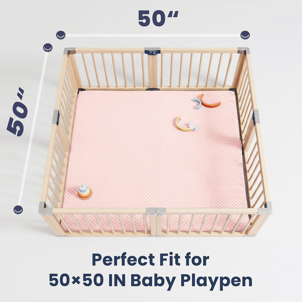 Floor Play Mat for Playpen, Extra Thick 50x50 Inches Padded Mat with Ultra Soft 3D Minky Dot & Removable Washable