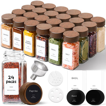 Glass Spice Storage Jars with Acacia Wood Lids & Labels 4Oz 24Pack