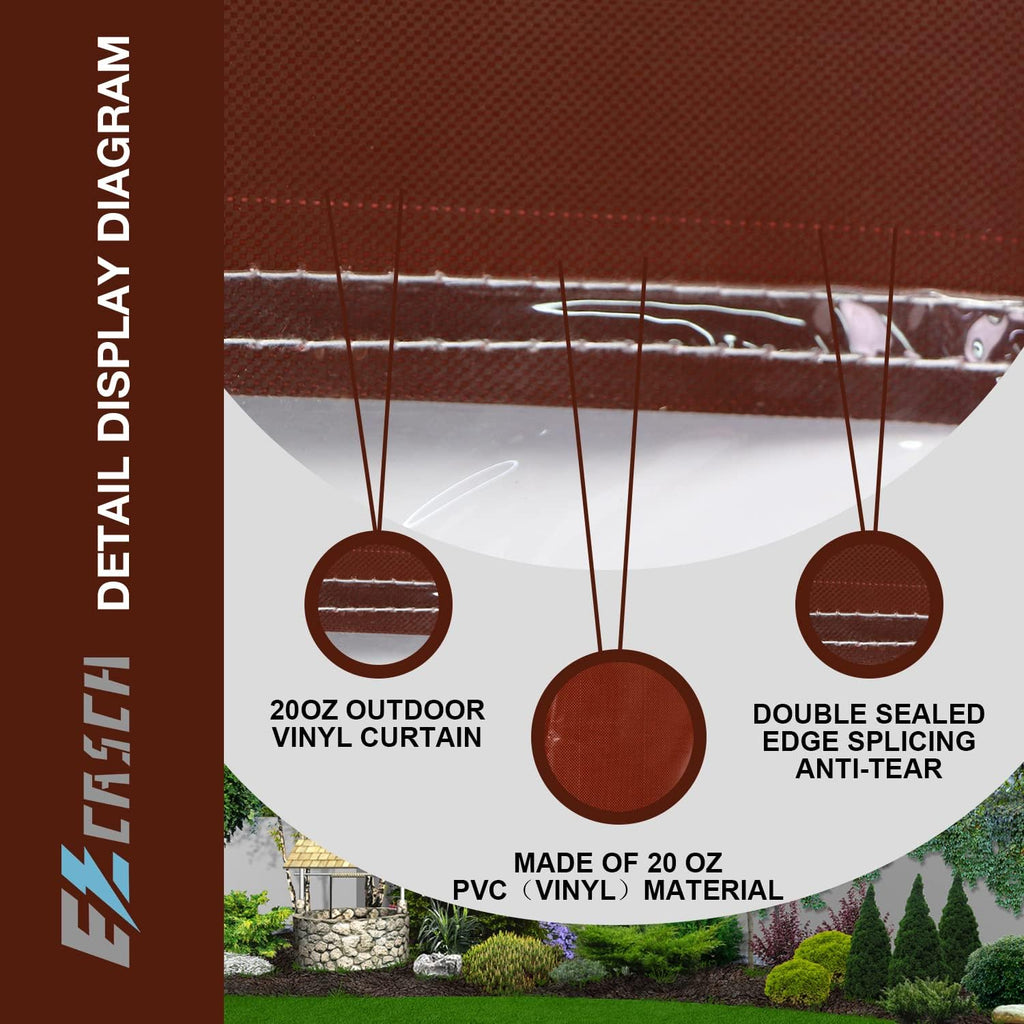 20 Oz Outdoor Vinyl Curtain, Outdoor Clear Panel Curtain, Weather Resistant Outdoor Curtain for Pergola, Porch