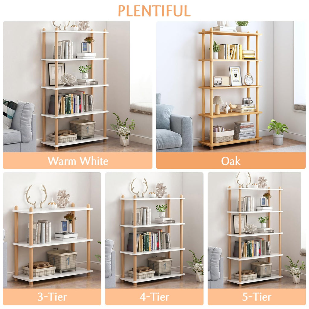 3-Tier Wooden Shelf Bookcase, Freestanding Open Bookshelf, Oak