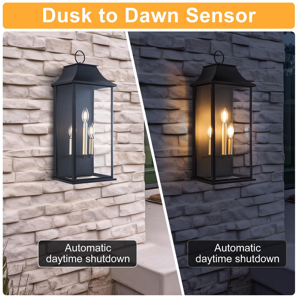 Dusk to Dawn Outdoor Wall Light, Black, 25.3" Exerior Lamp
