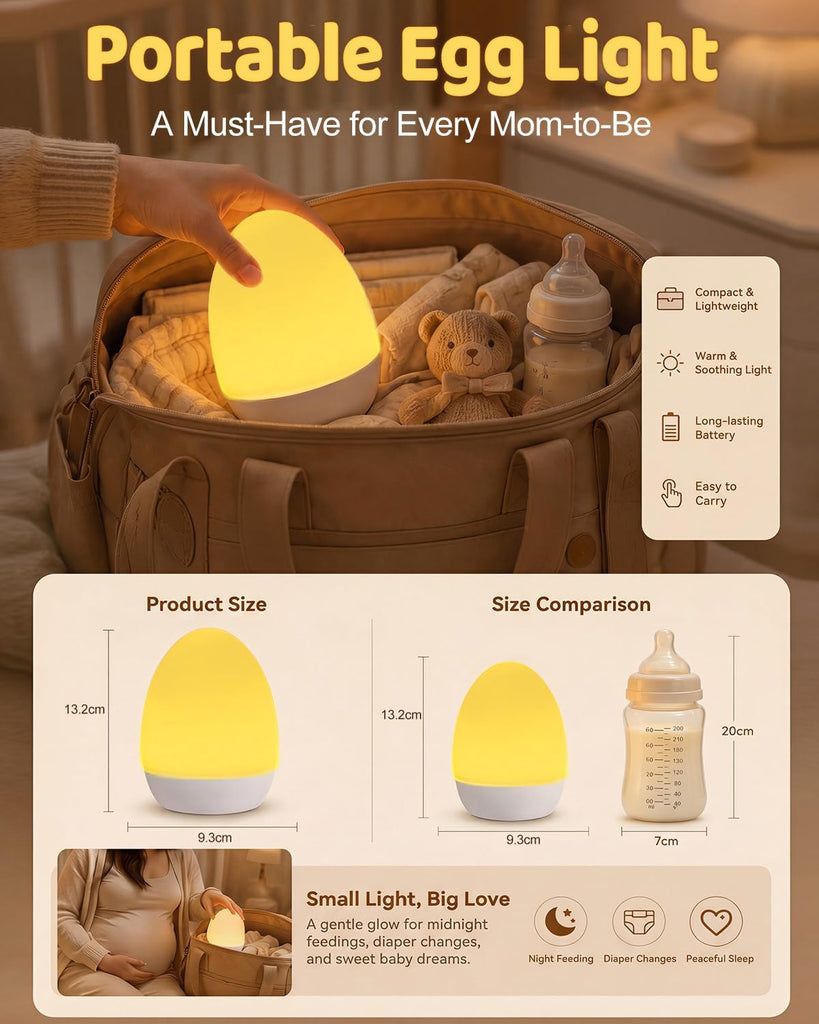 Egg Night Light, Baby Essentials for Newborn, Rechargeable Baby Night Light with 3 Color Temperatures + 12 RGB