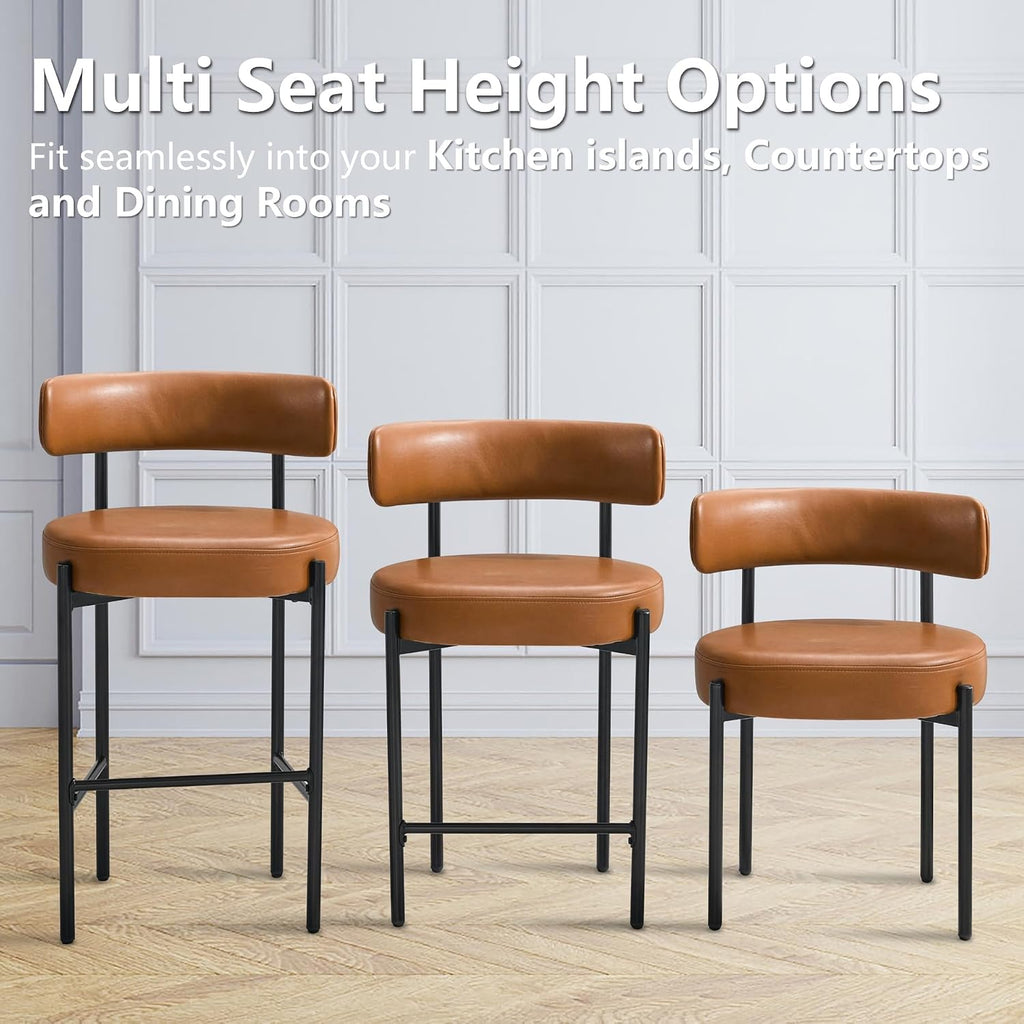 24'' Faux Leather Bar Stools Set of 3, Counter Height Bar Stools with Backs, Upholstered Counter Chairs Island (Vegan