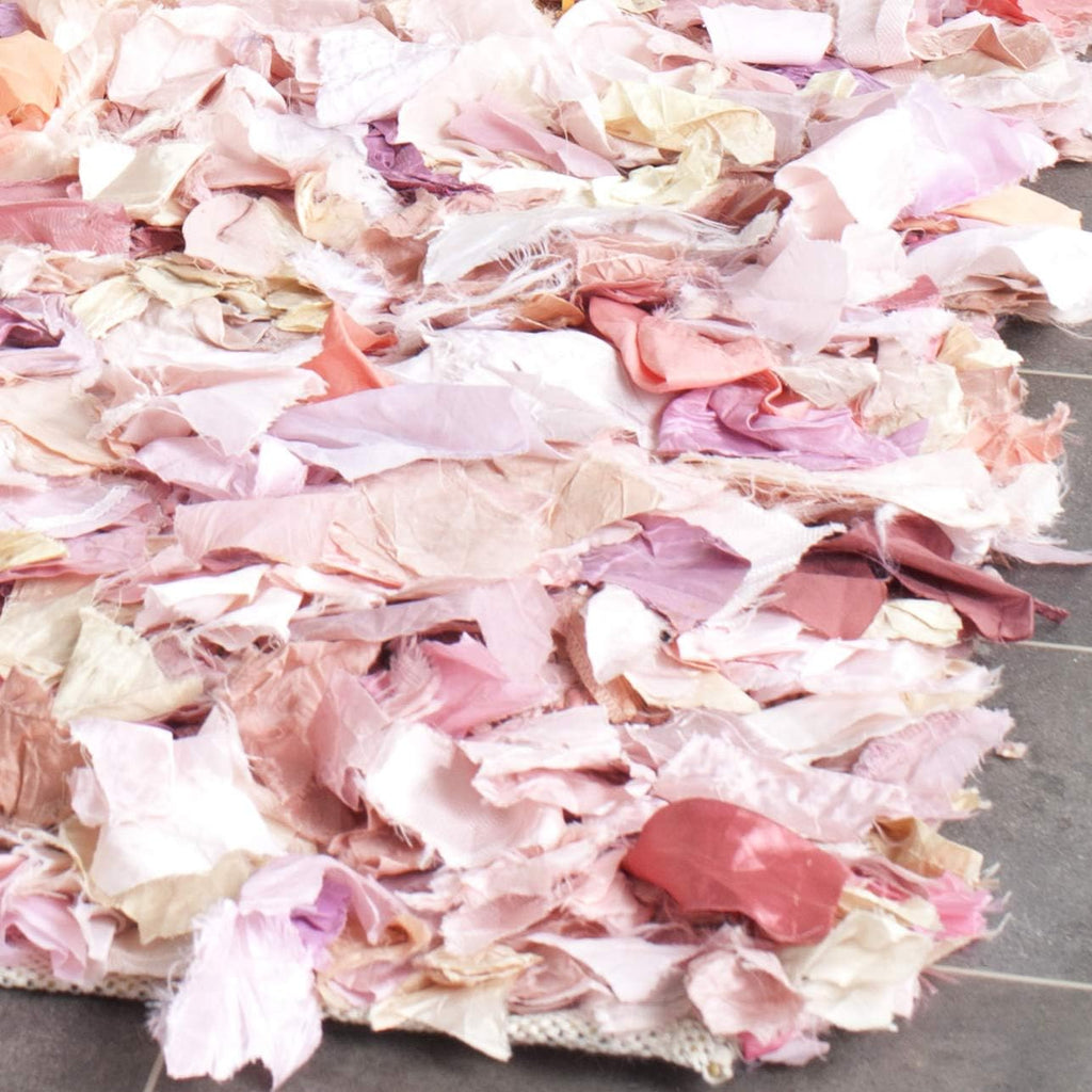 Rio Shag Collection Area Rug - 8' Square, Ivory & Pink, Handmade Decorative, 3.5-inch Thick Ideal for High Traffic
