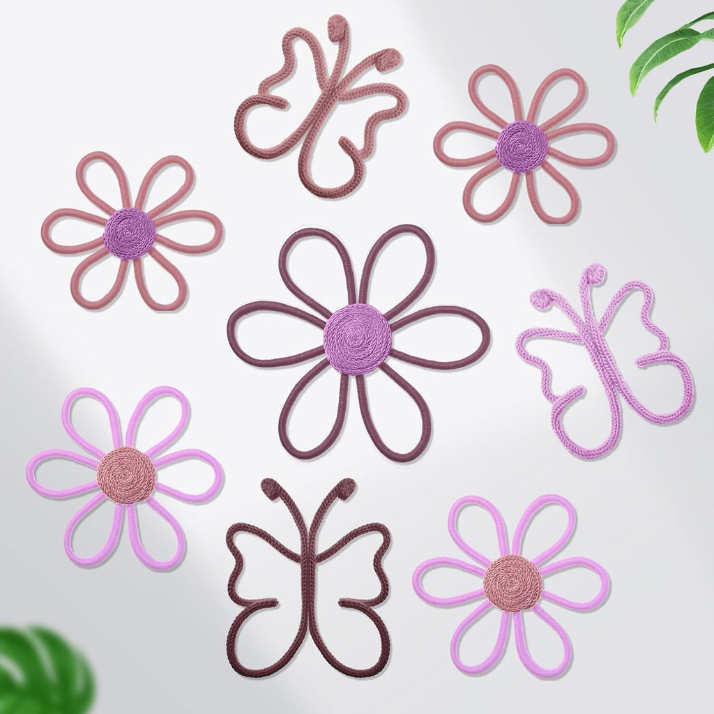9 Pcs Boho Nursery Decor 3 Size Daisy Flower and Butterflies Woven Macrame Wall Hanging Nursery Bedroom Dorm Wall