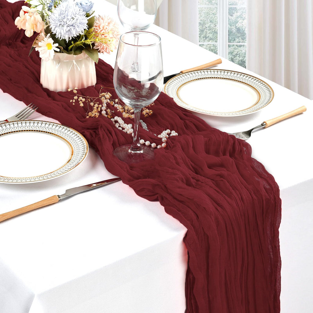 12 Pack Burgundy Fall Cheesecloth Table Runner 17 x 108 Inch